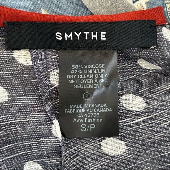 SMYTHE Bardot Polka Dot Blouse Navy/Rust - Picture 3 of 10